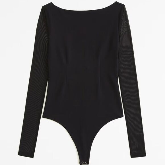 Abercrombie & Fitch Long Sleeve Mesh Crepe Shell Bodysuit in Size Medium - Picture 2 of 8